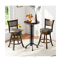 Sugift Set of 2 25 Inch Swivel Bar Stools with Leathaire Upholstery and Rattan Backrest
