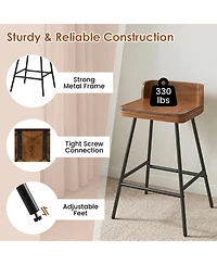 Sugift 24 Inch Industrial Bar Stool with Low Back Rubber Wood Seat and Metal Legs Counter Height Design