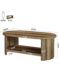 Tribesigns 47.24" Oval Coffee Table with Storage Shelf, Farmhouse