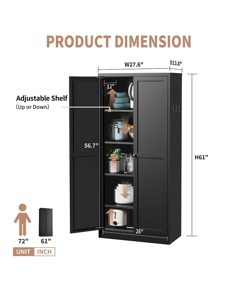 Boyel Living 110lb Shelf Steel Farmhouse Slim Tool Free Assembly Storage Cabinet