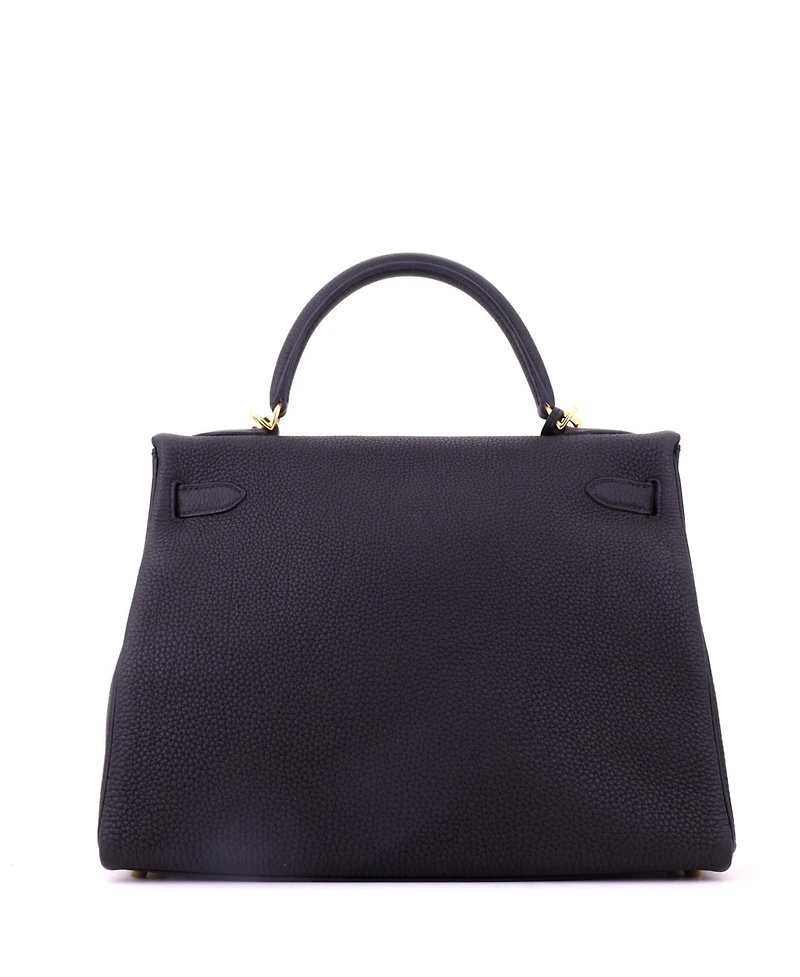 Pre-Owned Hermes Kelly 32 Handbag Black Togo with Gold Hardware