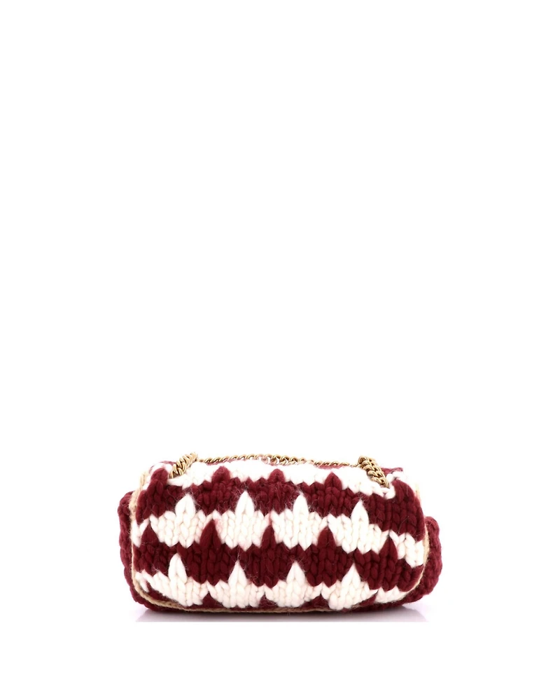 Pre-Owned Gucci Small Gg Marmont Flap Bag Knit Houndstooth Wool