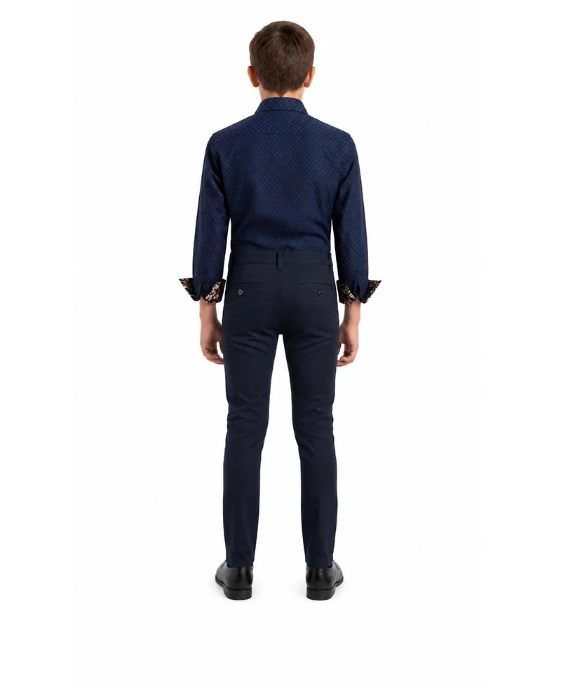 Elie Balleh Big Boys Navy Slim Fit Jacquard Dot Shirt
