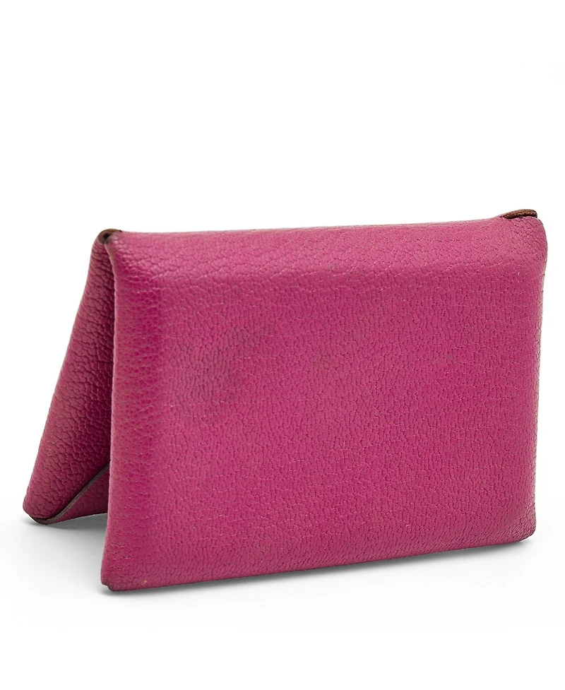 Pre-Owned HERMES Cyclamen Chevre Mysore Leather Calvi Card Holder