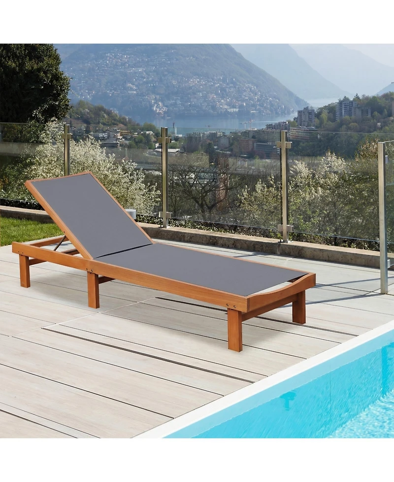 Sugift Adjustable Outdoor Wood Chaise Lounge Chair with 5-Position Backrest 400 lb Capacity