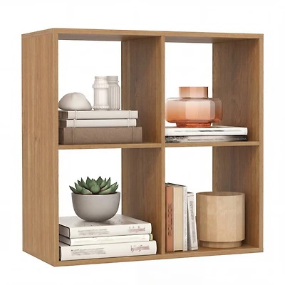 Sugift 4-Cube Bookshelf with Back Guardrail and Open Top