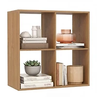 Sugift 4-Cube Bookshelf with Back Guardrail and Open Top