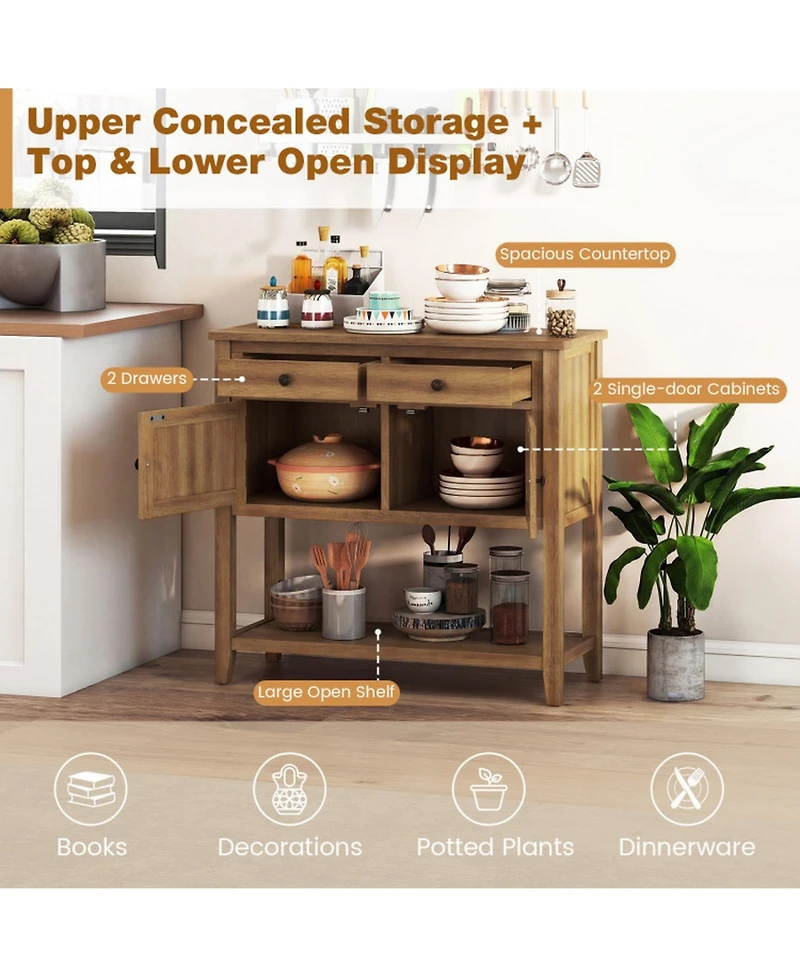 Sugift Mid-Century 36 Inch Wood Buffet Sideboard with 2 Drawers and 2 Cabinets