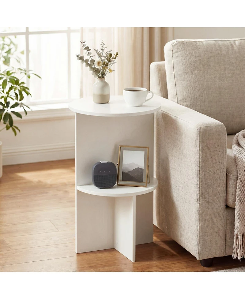 Sugift 2-Tier Round Side Table with Open Storage Shelf for Small Spaces