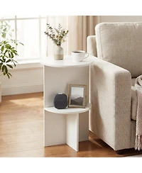 Sugift 2-Tier Round Side Table with Open Storage Shelf for Small Spaces