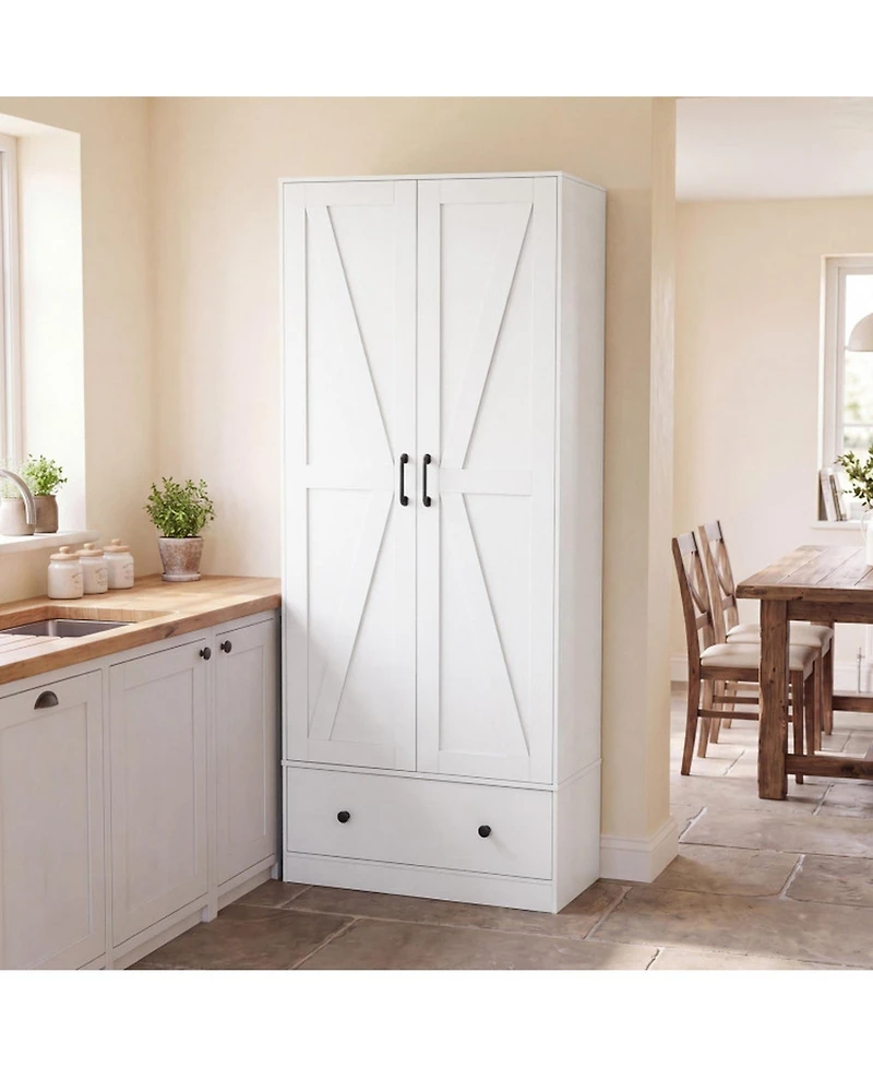 Sugift 72 Inch Farmhouse Kitchen Pantry Cabinet with 2 Doors and 5-Tier Shelves