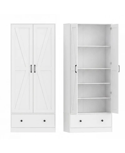 Sugift 72 Inch Farmhouse Kitchen Pantry Cabinet with 2 Doors and 5-Tier Shelves