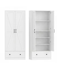 Sugift 72 Inch Farmhouse Kitchen Pantry Cabinet with 2 Doors and 5-Tier Shelves