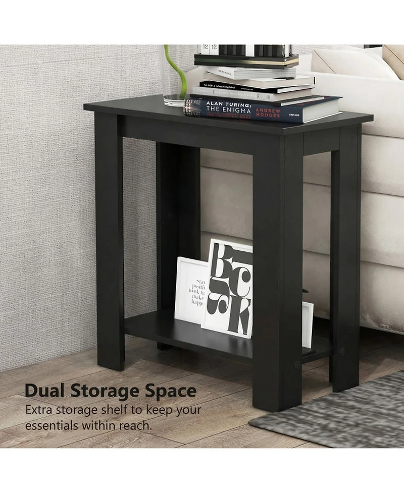 Sugift Compact 2-Tier End Table with Thickened Tabletop and Bottom Storage Shelf