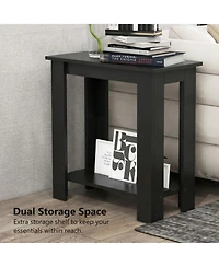 Sugift Compact 2-Tier End Table with Thickened Tabletop and Bottom Storage Shelf