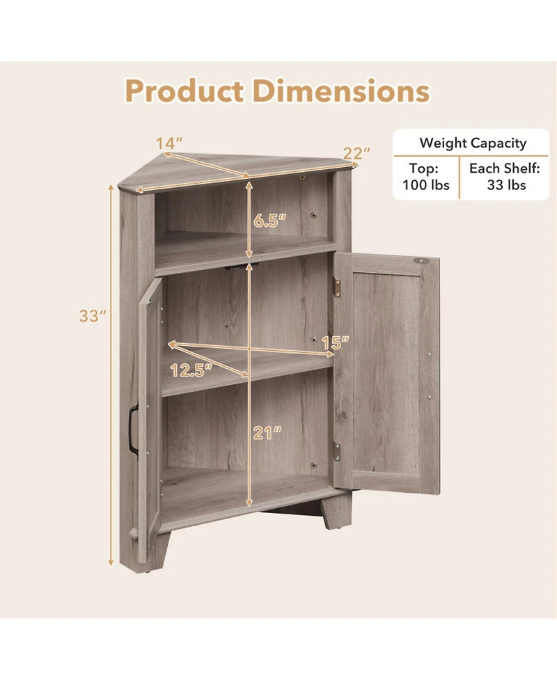 Sugift 4-Tier Corner Storage Cabinet with Open Shelf and 3-Level Adjustable Shelves
