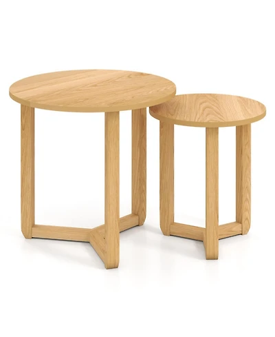 Sugift Round Nesting Coffee Table Set of 2 with Thickened Wood Tops and Tripod Legs