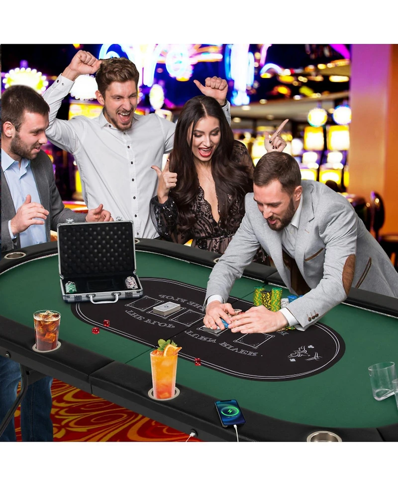Sugift 10-Player Foldable Poker Table with Led Lights and Usb Charging Ports