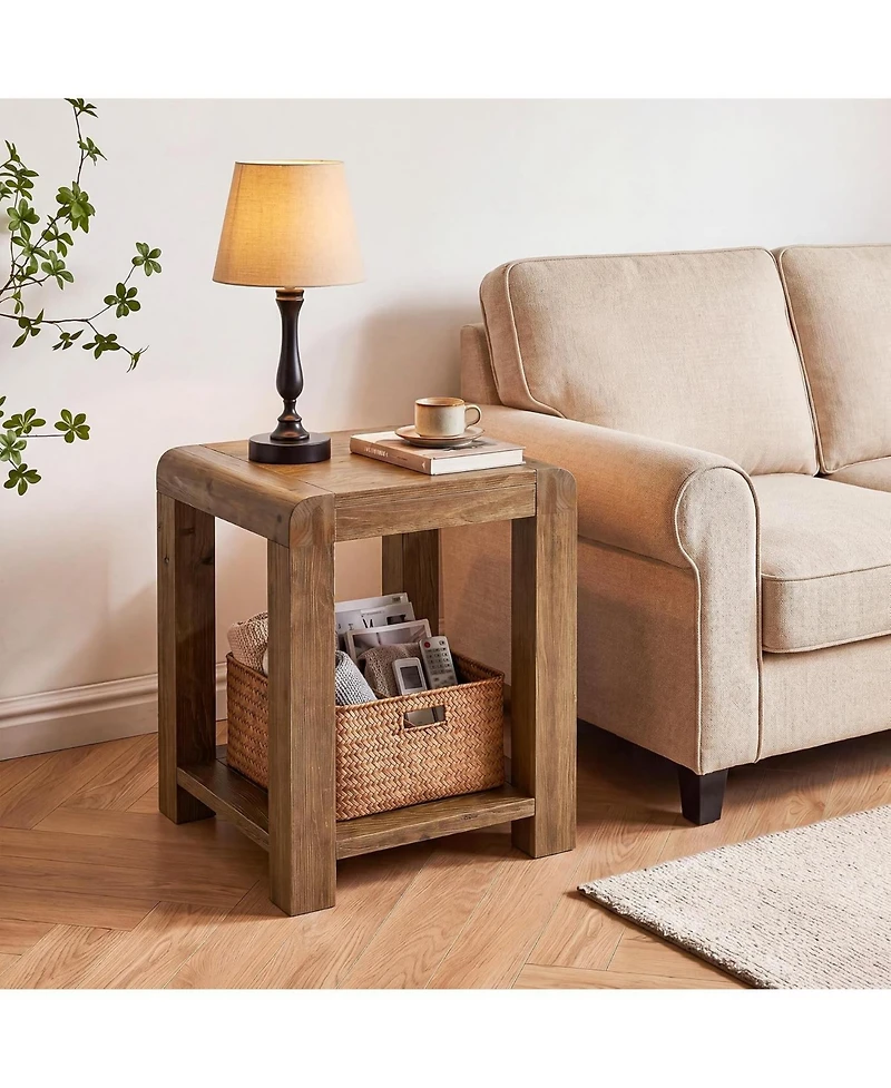 Tribesigns 19.7" Solid Wood Square End Table, 2-Tier Farmhouse