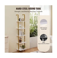 Slickblue 5 Tier Ladder Shelf, Wall Mounted Bookshelf with Metal Frame Storage Rack