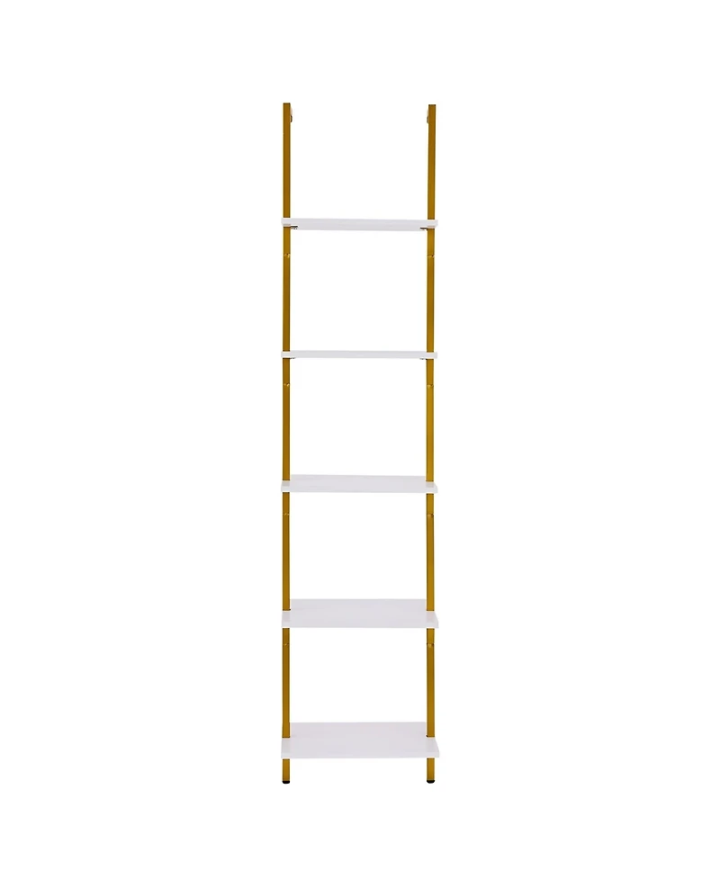 Slickblue 5 Tier Ladder Shelf, Wall Mounted Bookshelf with Metal Frame Storage Rack