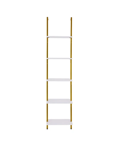 Slickblue 5 Tier Ladder Shelf, Wall Mounted Bookshelf with Metal Frame Storage Rack