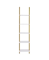 Slickblue 5 Tier Ladder Shelf, Wall Mounted Bookshelf with Metal Frame Storage Rack
