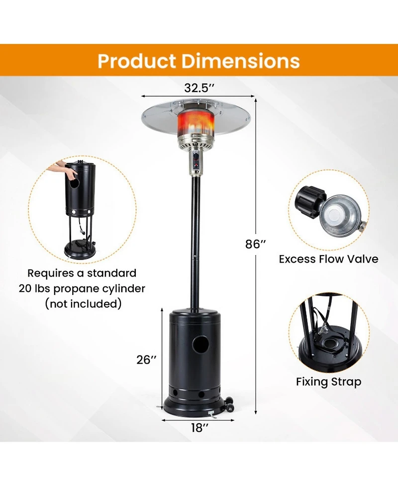Sugift 50000 Btu Outdoor Propane Patio Heater with 20 feet Heat Coverage Stainless Burner