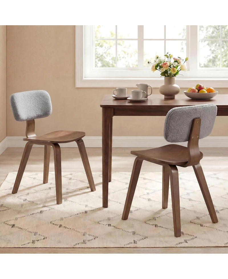 Sugift Teddy Velvet Dining Chairs Set of 2 Rubber Wood Frame Plush Padded Backrest and Contoured Seats