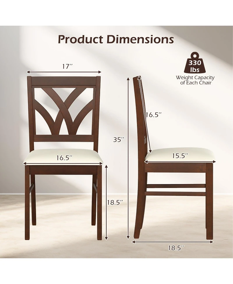 Sugift Upholstered Wooden Dining Chairs Set of 2 with Patterned Hollow Backrest and Soft Padded Seats