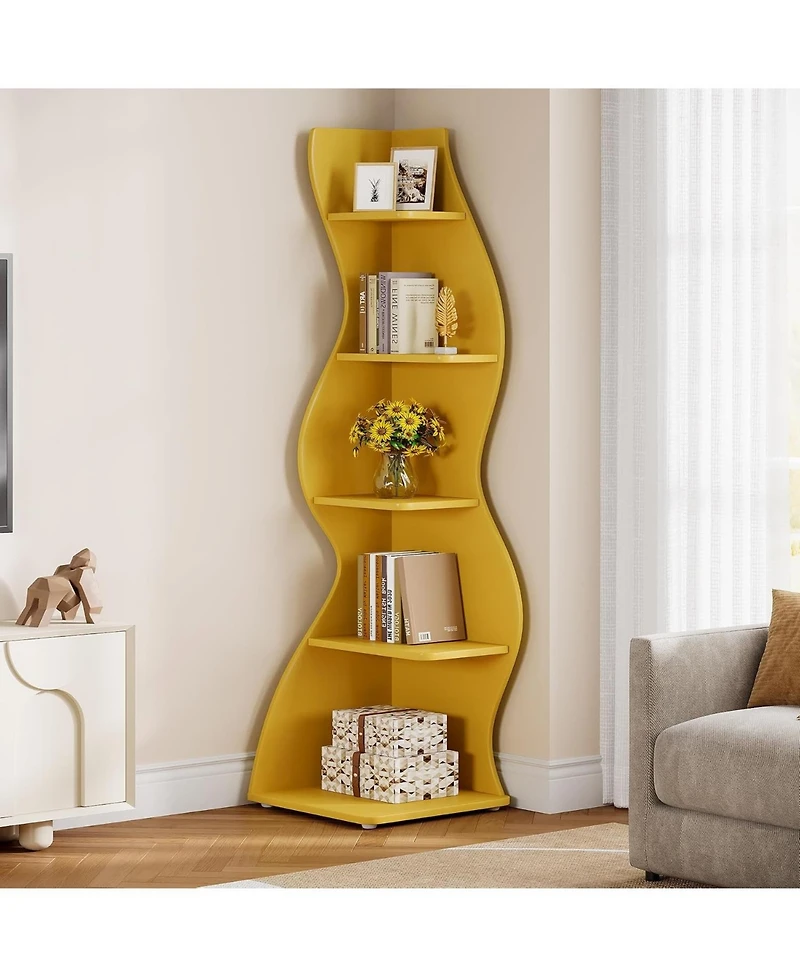 Tribesigns 5-Tier Wavy Corner Bookshelf