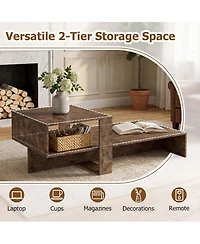 Sugift 2-Tier Modern Coffee Table with Irregular Silhouette and Open Storage Shelf