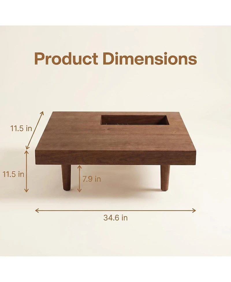Streamdale Furniture Square Wooden Coffee Table with Storage, 34.5 Inches