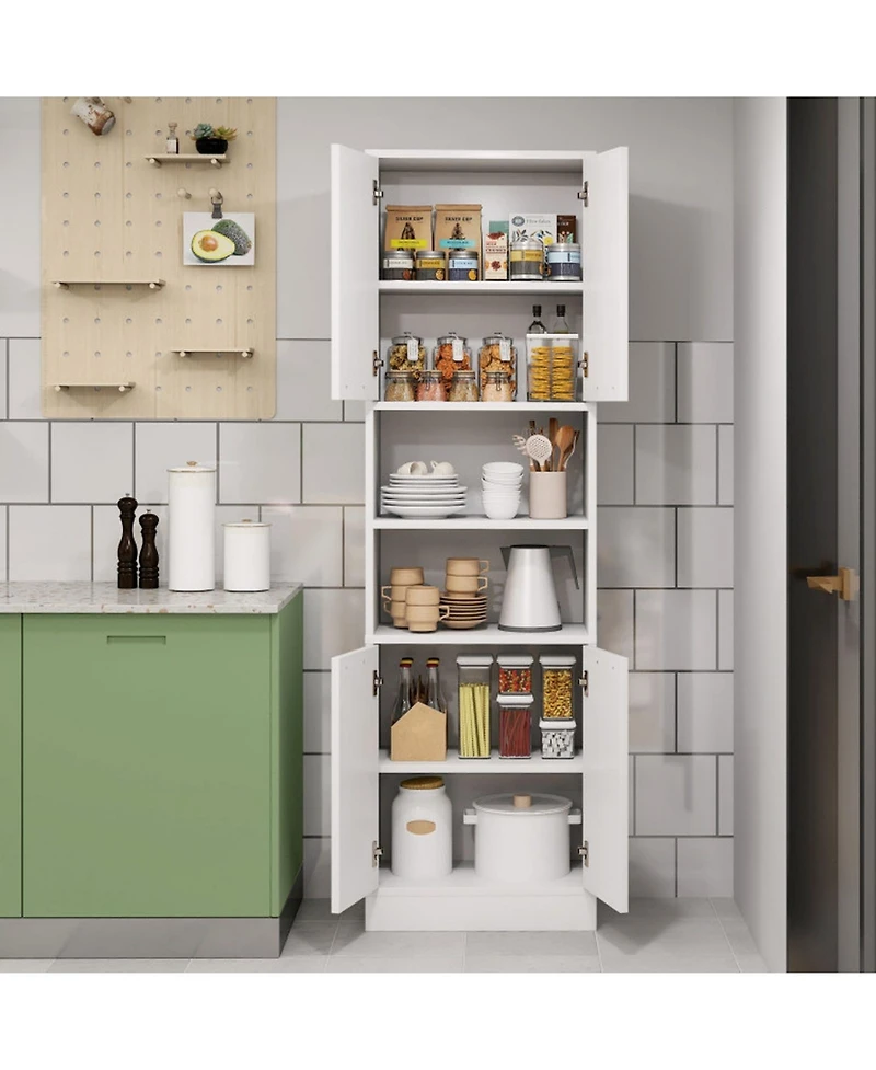Sugift 75 Inch Freestanding Kitchen Pantry Cabinet Tall Cupboard with 4 Doors and Shelves