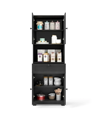 Sugift 67.5 Inch Tall Freestanding Storage Cabinet with 4 Doors Drawer and Adjustable Shelf