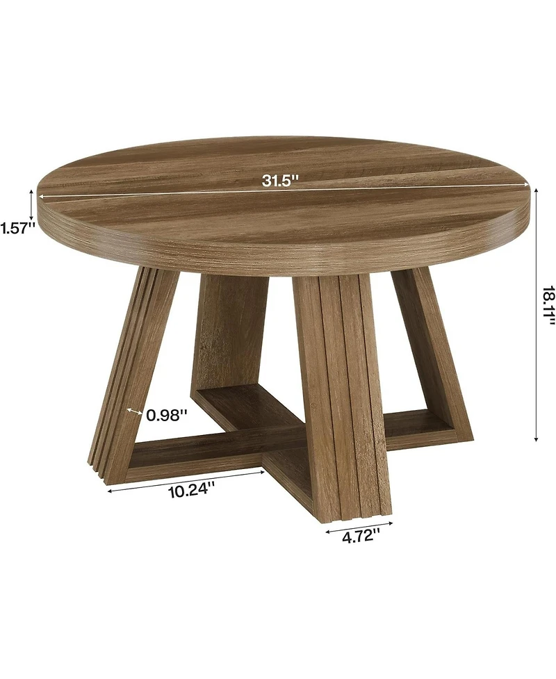 Tribesigns Round Coffee Table, 31.5 Inch Farmhouse Center Table with Solid Tabletop and Thickened Cross-Shaped Wood Frame