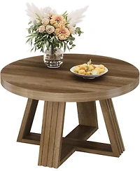 Tribesigns Round Coffee Table, 31.5 Inch Farmhouse Center Table with Solid Tabletop and Thickened Cross-Shaped Wood Frame