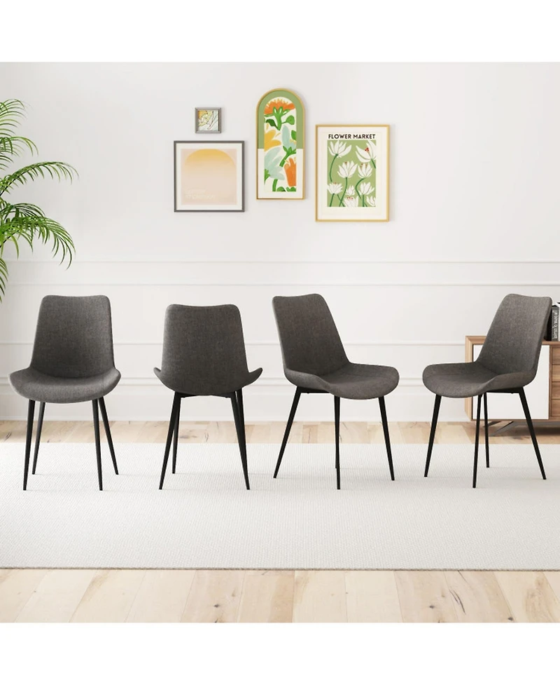 Sugift Set of 4 Upholstered Dining Chairs with Metal Legs and Padded Curved Backs