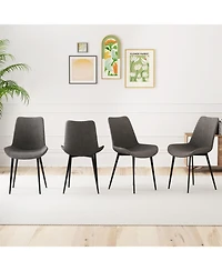 Sugift Set of 4 Upholstered Dining Chairs with Metal Legs and Padded Curved Backs
