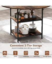 Sugift 47 Inch Round Dining Table for 4 to 6 People with 2-Tier Storage Shelves Industrial Kitchen Table