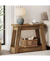 Tribesigns Wood End Table with 2 Storage Shelves