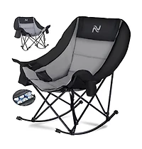 Aboron Oversized Rocking Camping Chair, Folding Chair,Fully Padded Patio Chair with Cooler BagandSide Pocket,Portable Outdoor Recliner