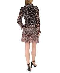 CeCe Women's Long-Sleeve V-Neck Ruffle Mini Dress