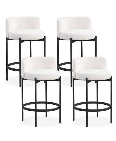 Sugift 24 Inch Boucle Counter Stools Set of 4 with Curved Backrests and Thick Cushioned Seats