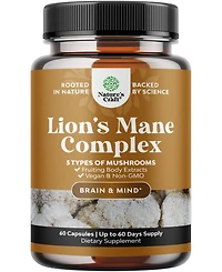 Nature's Craft Lion's Mane Complex Capsules, Brain Booster Nootropic Supplement with Chaga Maitake Shiitake and Reishi, 60 Count