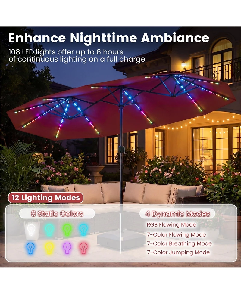 Sugift Double-Sided Patio Umbrella Solar Color Changing Led with 12 Modes