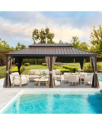 Asagikoiai 14 x 22 Feet Hardtop Gazebo, Metal Patio Gazebo Canopy with Curtains and Netting