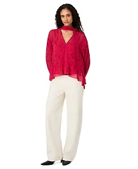 French Connection Women's Marina Long-Sleeve V-Neck Chiffon Top