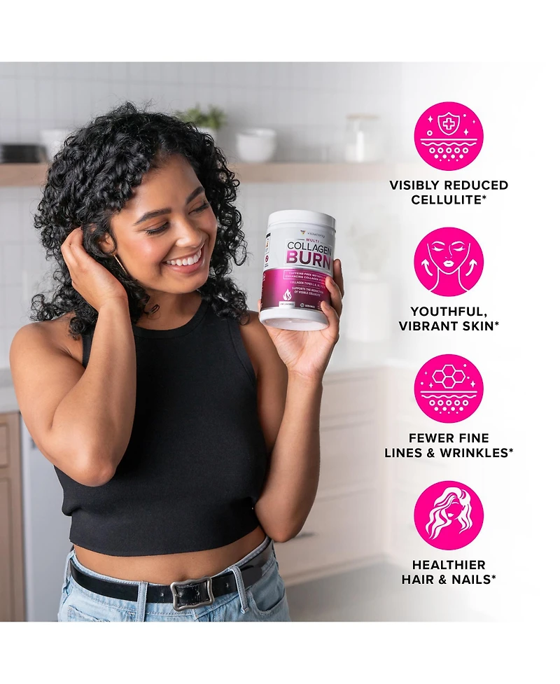 Vitauthority Multi Collagen Burn Supplement Caffeine Free Metabolism Support Collagen Peptides for Skin, Hair and Nails Sour Cherry Melon Flavor