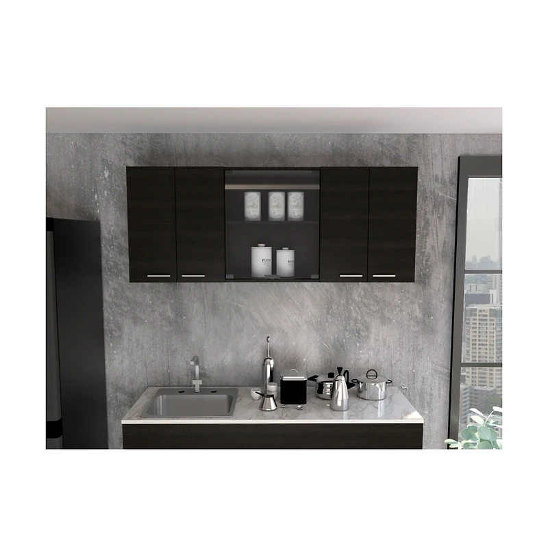 Fm Furniture Verona Wall-Mounted Kitchen Storage Cabinet with Glass Display Doors